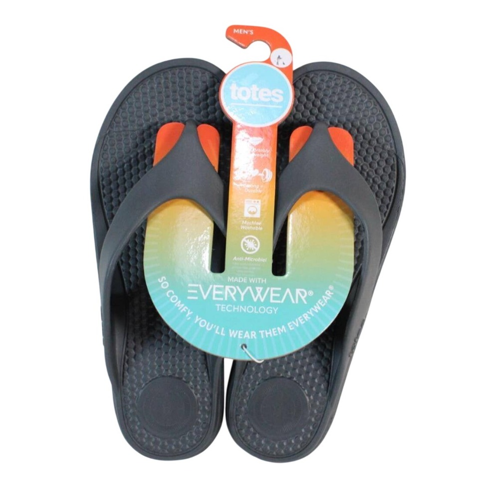 Totes Everywear Mens Flip Flops Mineral Grey Lightweight Sandals Size 13 NEW